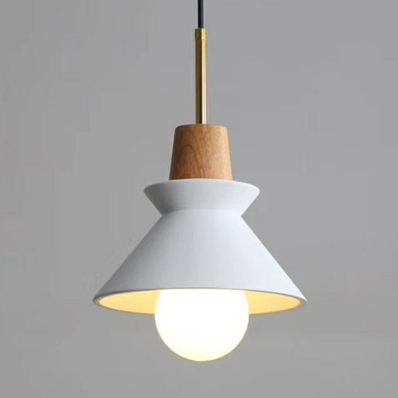 1 Head Dining Room Hanging Light Minimalist Wood Pendant with Conical Cement Shade