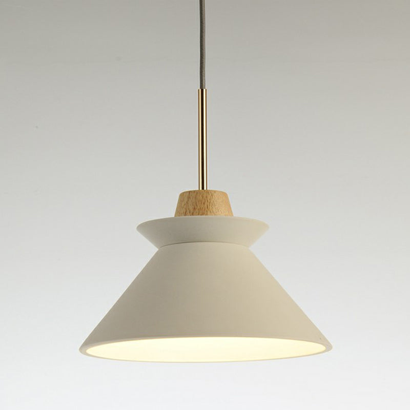 1 Head Dining Room Hanging Light Minimalist Wood Pendant with Conical Cement Shade
