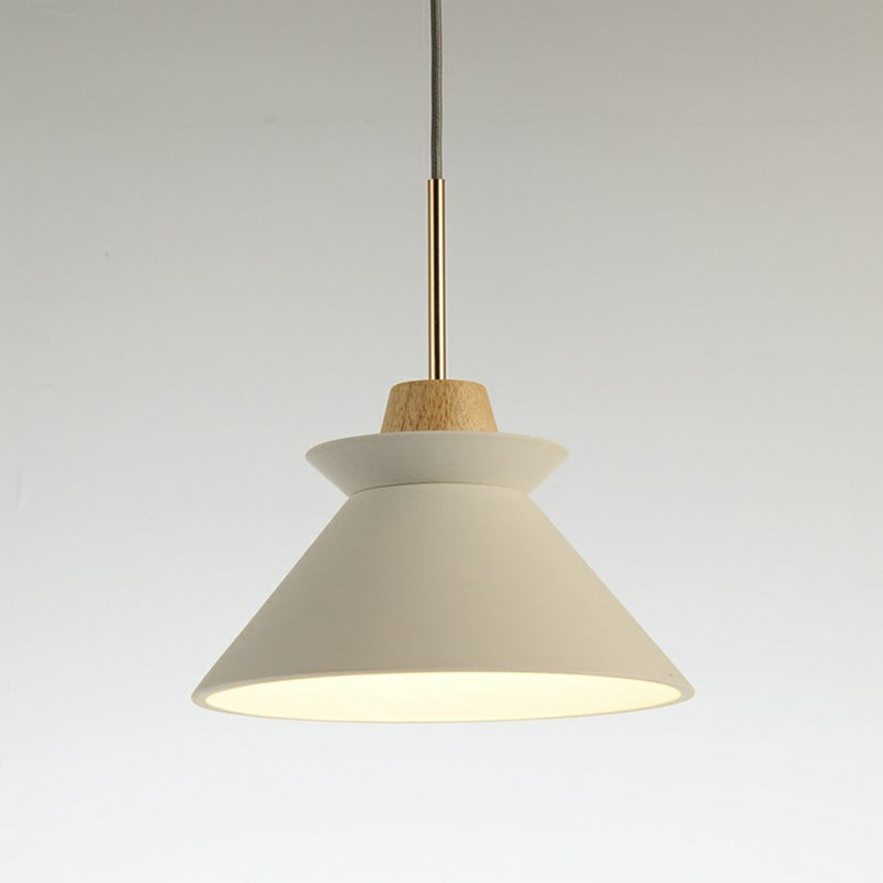 1 Head Dining Room Hanging Light Minimalist Wood Pendant with Conical Cement Shade