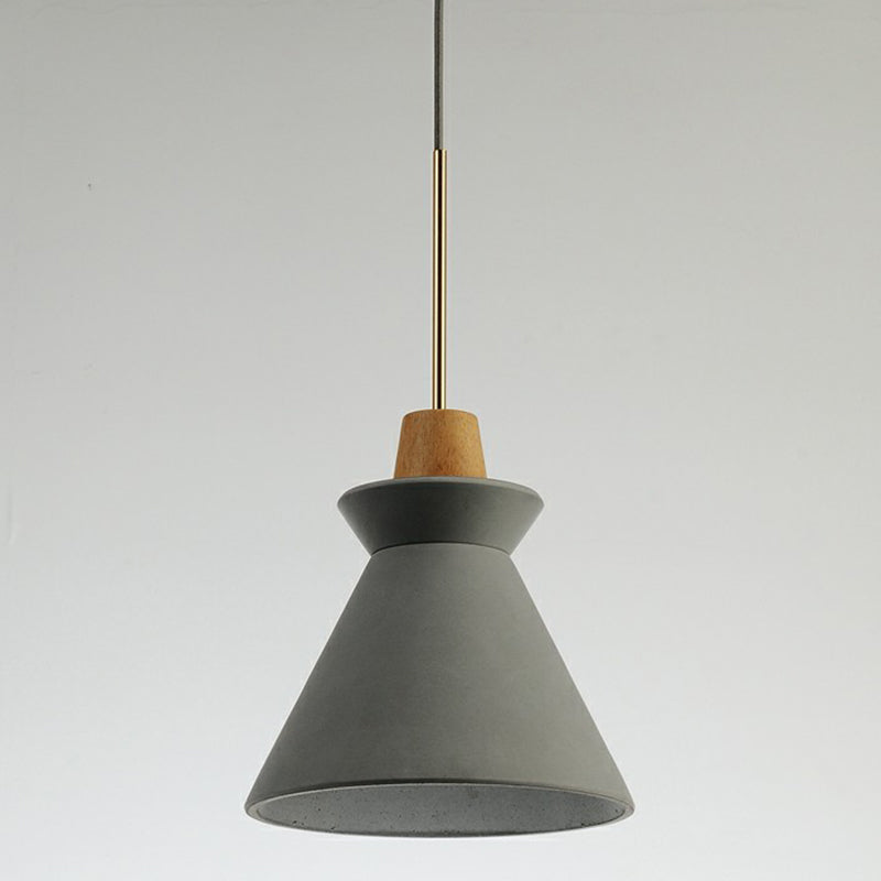 1 Head Dining Room Hanging Light Minimalist Wood Pendant with Conical Cement Shade