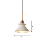 1 Head Dining Room Hanging Light Minimalist Wood Pendant with Conical Cement Shade