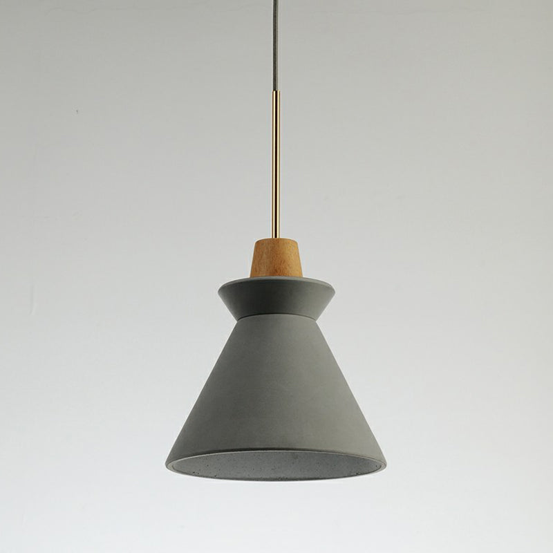 1 Head Dining Room Hanging Light Minimalist Wood Pendant with Conical Cement Shade