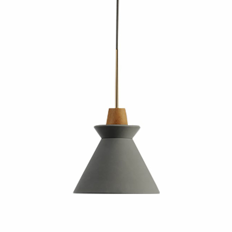 1 Head Dining Room Hanging Light Minimalist Wood Pendant with Conical Cement Shade