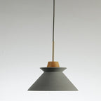 1 Head Dining Room Hanging Light Minimalist Wood Pendant with Conical Cement Shade