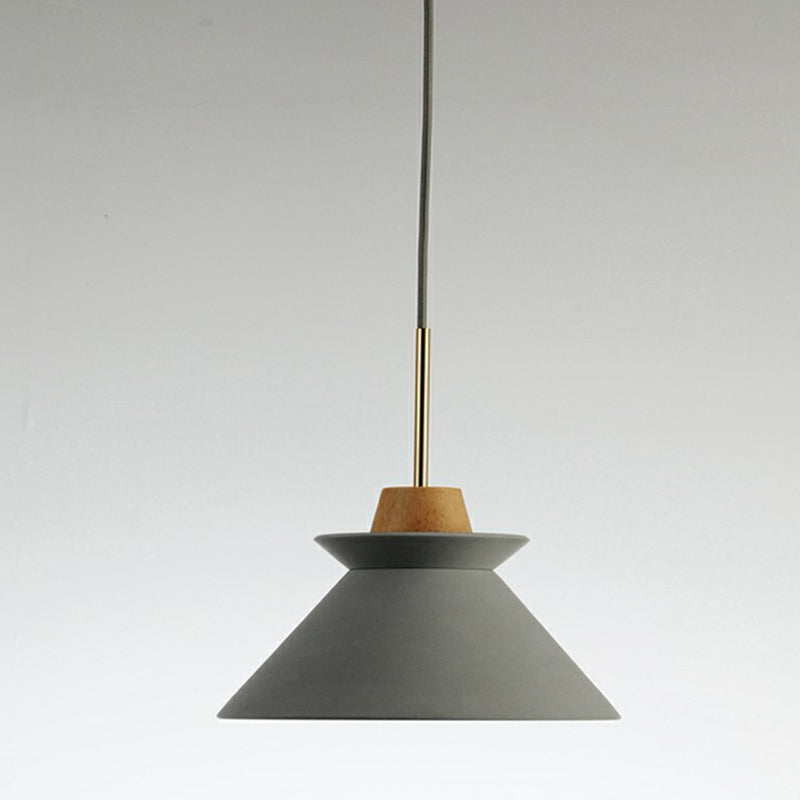 1 Head Dining Room Hanging Light Minimalist Wood Pendant with Conical Cement Shade