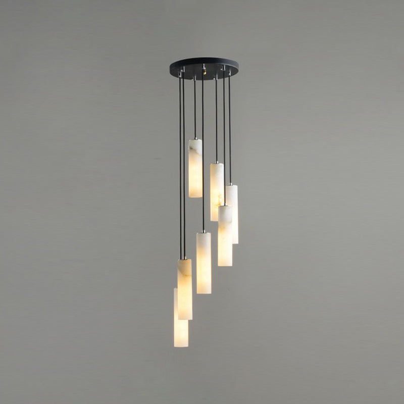 Tubular Bedroom Pendulum Light Marble Minimalistic Hanging Ceiling Light in White