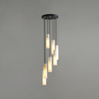 Tubular Bedroom Pendulum Light Marble Minimalistic Hanging Ceiling Light in White