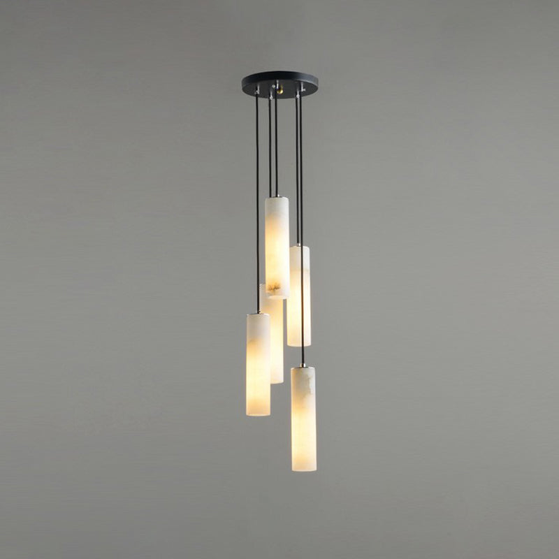 Tubular Bedroom Pendulum Light Marble Minimalistic Hanging Ceiling Light in White