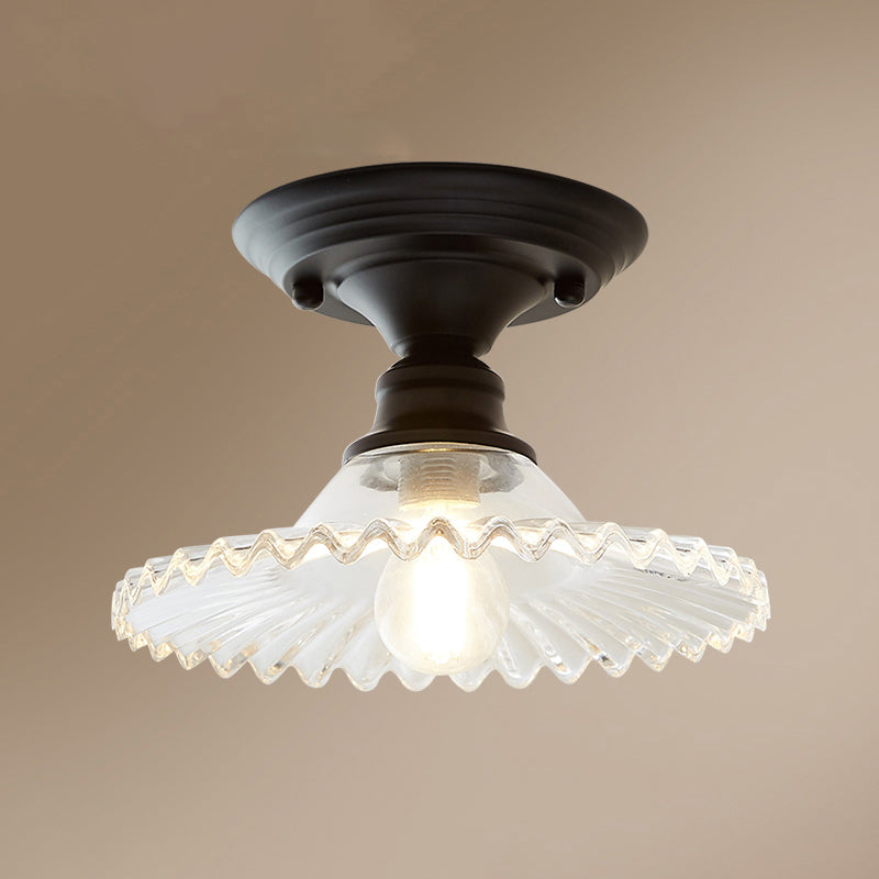Glass Radial Mini Ceiling Lighting Vintage 1-Light Balcony Semi Flush Mount Light