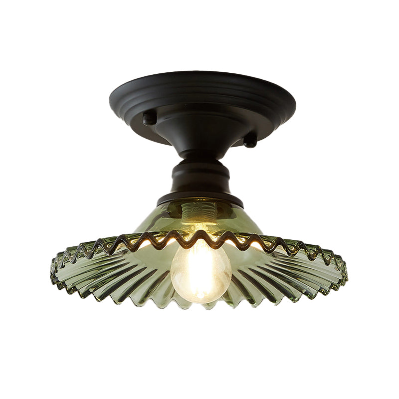 Glass Radial Mini Ceiling Lighting Vintage 1-Light Balcony Semi Flush Mount Light
