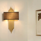 Modern Rectangle Wall Light 2 Heads Fabric Shade Wall Sconce in Black/White/Flaxen for Living Room, 14"/16" Wide