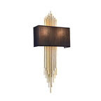 Modern Rectangle Wall Light 2 Heads Fabric Shade Wall Sconce in Black/White/Flaxen for Living Room, 14"/16" Wide