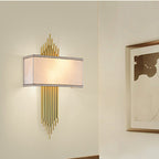 Modern Rectangle Wall Light 2 Heads Fabric Shade Wall Sconce in Black/White/Flaxen for Living Room, 14"/16" Wide