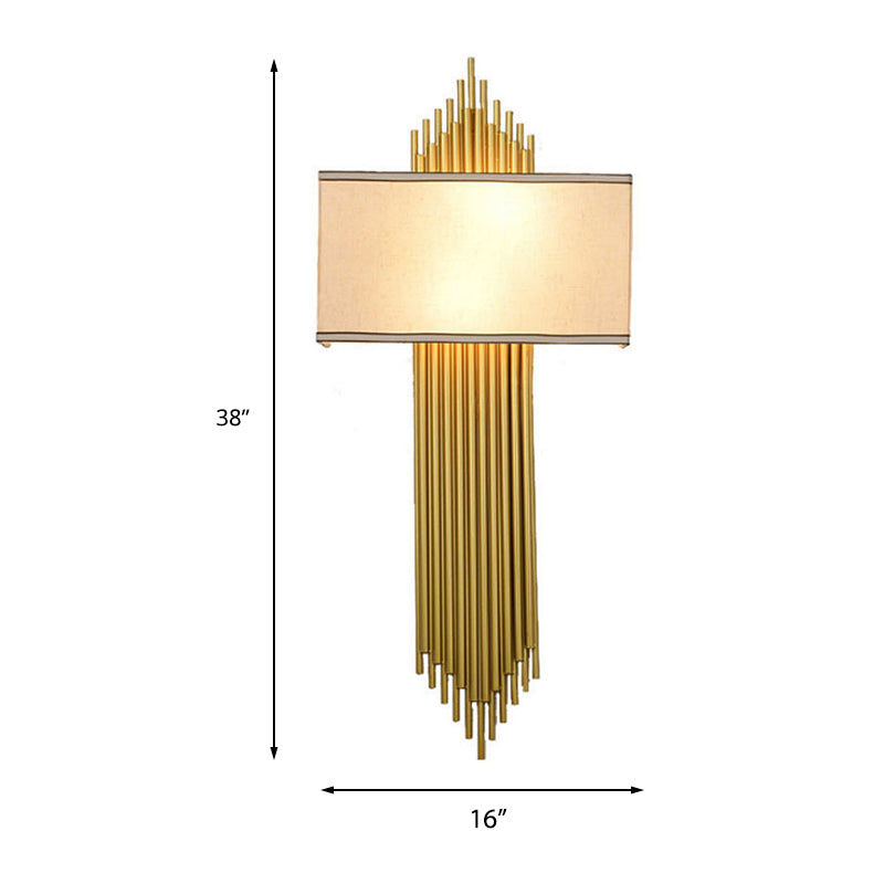 Modern Rectangle Wall Light 2 Heads Fabric Shade Wall Sconce in Black/White/Flaxen for Living Room, 14"/16" Wide