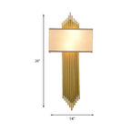 Modern Rectangle Wall Light 2 Heads Fabric Shade Wall Sconce in Black/White/Flaxen for Living Room, 14"/16" Wide