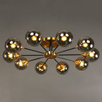 Black and Brass Radial Flush Mount Lighting Postmodern Metal Semi Flush Ceiling Light with Ball Glass Shade