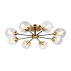 Black and Brass Radial Flush Mount Lighting Postmodern Metal Semi Flush Ceiling Light with Ball Glass Shade