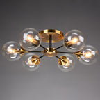 Black and Brass Radial Flush Mount Lighting Postmodern Metal Semi Flush Ceiling Light with Ball Glass Shade
