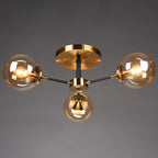Black and Brass Radial Flush Mount Lighting Postmodern Metal Semi Flush Ceiling Light with Ball Glass Shade