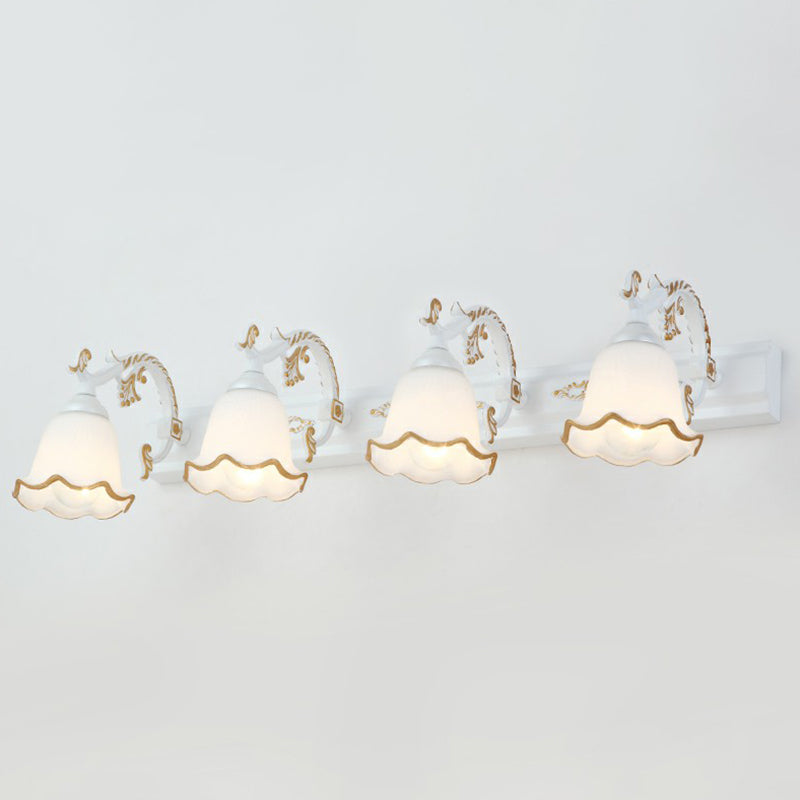Floral Bathroom Vanity Wall Light Fixture Vintage Style Opal Glass Wall Sconce Lighting