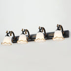 Floral Bathroom Vanity Wall Light Fixture Vintage Style Opal Glass Wall Sconce Lighting