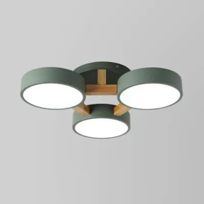 Metal Drum Semi Flush Mount Light Living Room 3 Heads Macaron Loft Ceiling Lamp