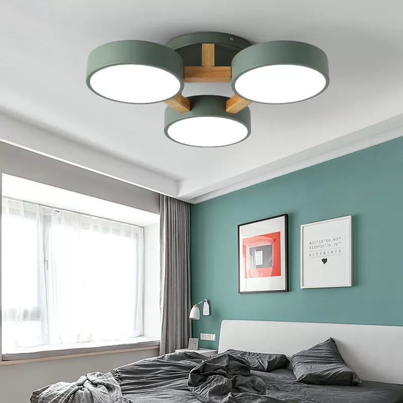 Metal Drum Semi Flush Mount Light Living Room 3 Heads Macaron Loft Ceiling Lamp