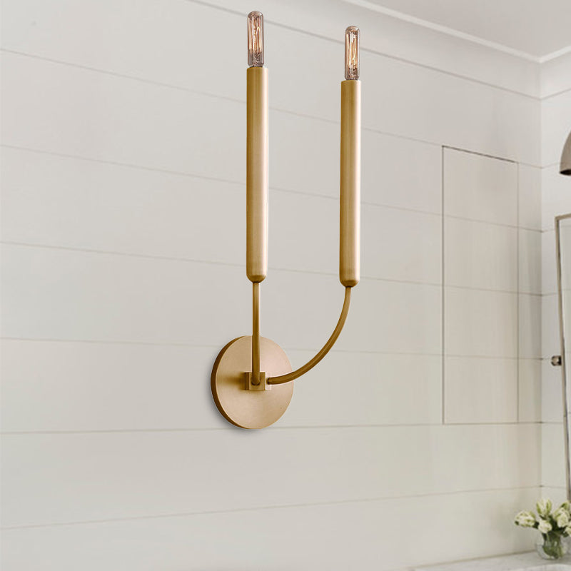 1/2 Bulbs Tube Wall Lamp Tradition Metal Sconce Light Fixture in Black/Brass for Dining Room