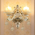 Jade Wall Mount Light Traditional Beige Flower Corridor Wall Sconce with Crystal Drop