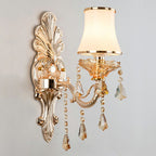 Victorian Candle Wall Sconce Lighting Metal Wall Mount Light with Shade and Crystal Decor