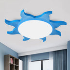 Sun Shaped Flush Ceiling Light Cartoon Wood Acrylic Ceiling Light for Kindergarten