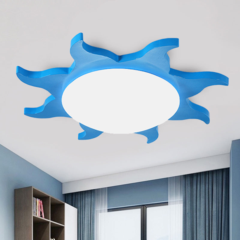 Sun Shaped Flush Ceiling Light Cartoon Wood Acrylic Ceiling Light for Kindergarten