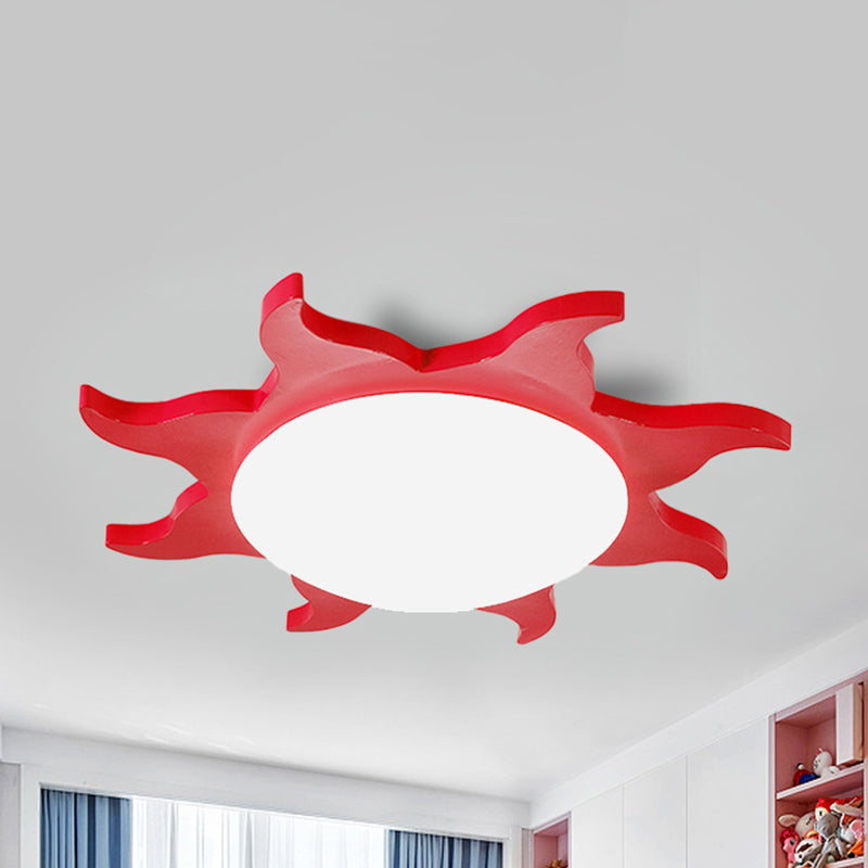 Sun Shaped Flush Ceiling Light Cartoon Wood Acrylic Ceiling Light for Kindergarten