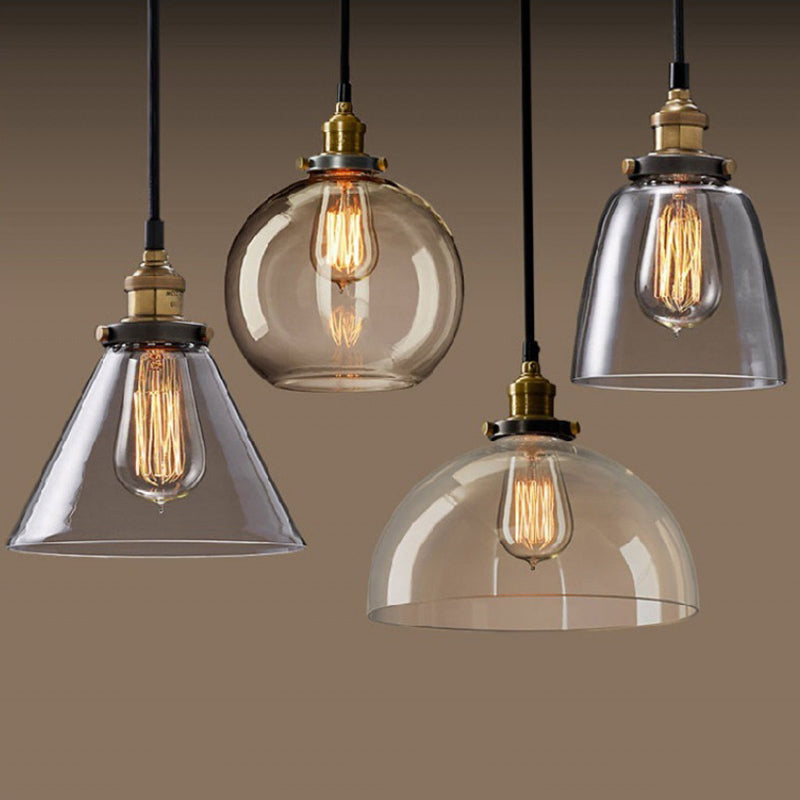 1-Light Geometric Pendant Lamp Industrial Glass Suspension Lighting for Dining Room