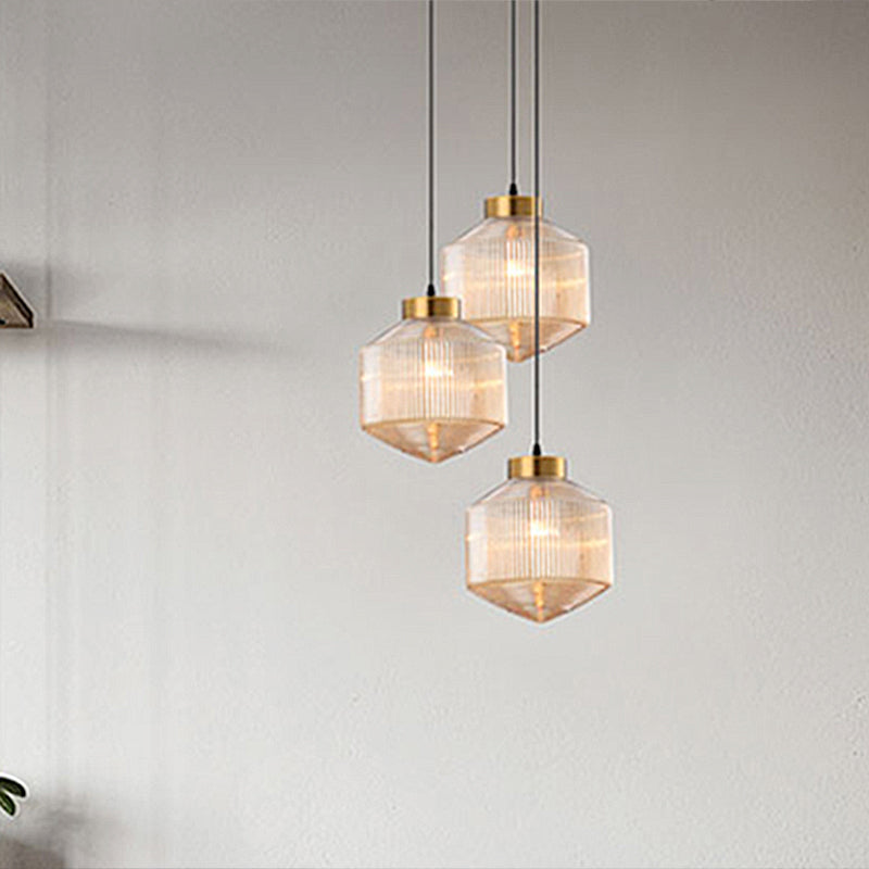 Drum Pendant Light Modernism Clear/Amber/Smoke Grey Prismatic Glass 1 Light Ceiling Suspension Lamp