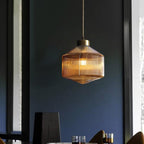 Drum Pendant Light Modernism Clear/Amber/Smoke Grey Prismatic Glass 1 Light Ceiling Suspension Lamp