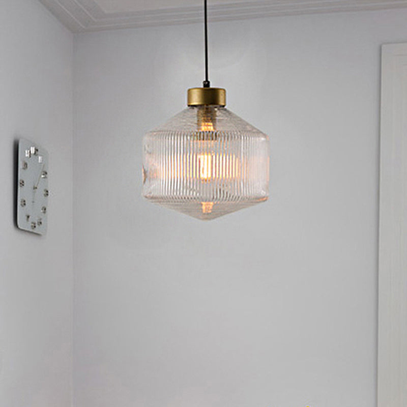 Drum Pendant Light Modernism Clear/Amber/Smoke Grey Prismatic Glass 1 Light Ceiling Suspension Lamp