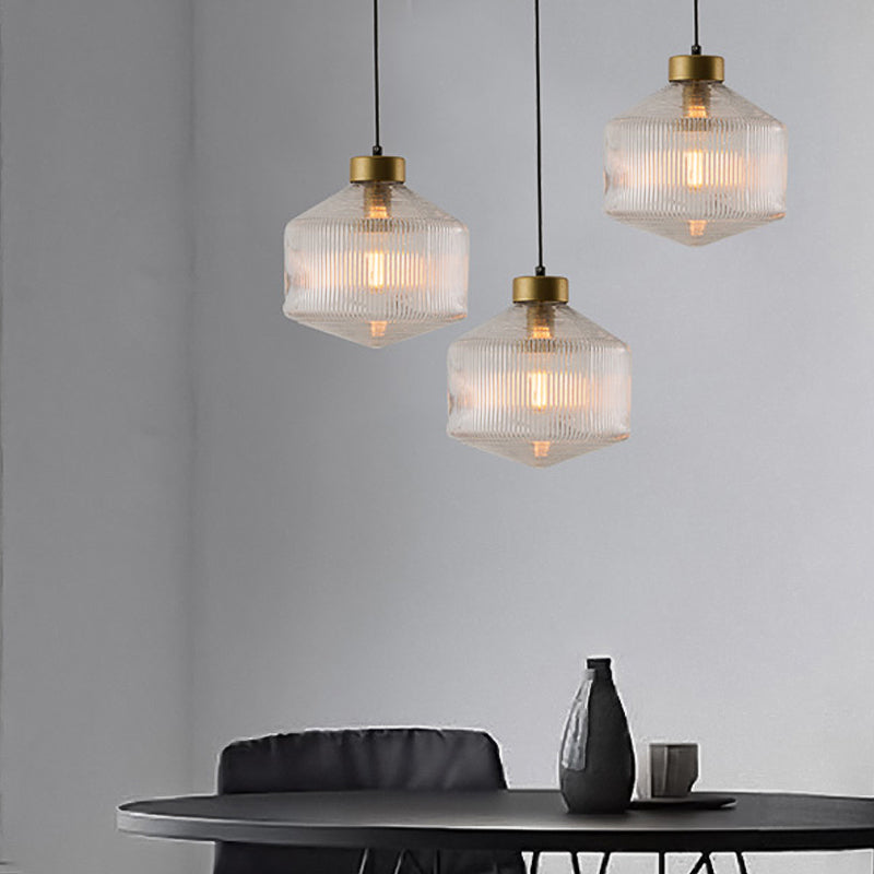 Drum Pendant Light Modernism Clear/Amber/Smoke Grey Prismatic Glass 1 Light Ceiling Suspension Lamp