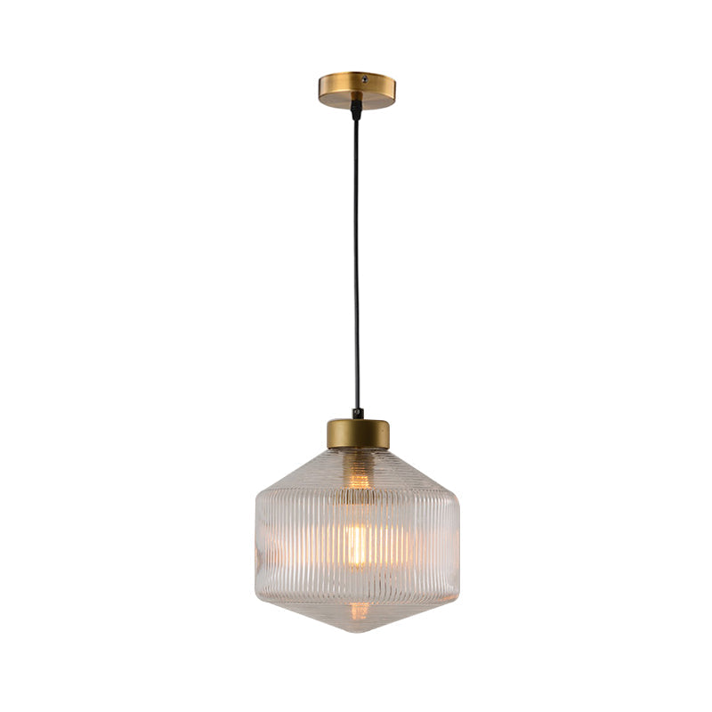 Drum Pendant Light Modernism Clear/Amber/Smoke Grey Prismatic Glass 1 Light Ceiling Suspension Lamp