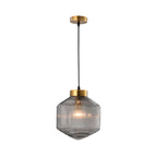 Drum Pendant Light Modernism Clear/Amber/Smoke Grey Prismatic Glass 1 Light Ceiling Suspension Lamp
