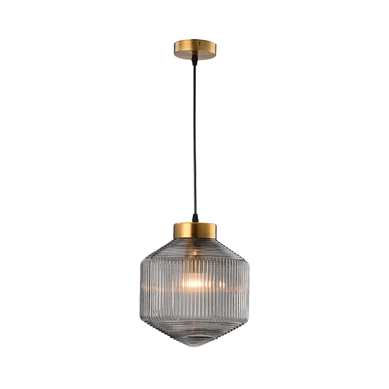 Drum Pendant Light Modernism Clear/Amber/Smoke Grey Prismatic Glass 1 Light Ceiling Suspension Lamp