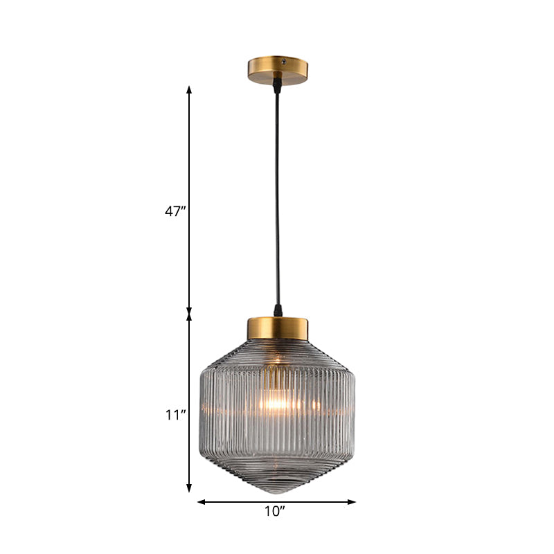 Drum Pendant Light Modernism Clear/Amber/Smoke Grey Prismatic Glass 1 Light Ceiling Suspension Lamp