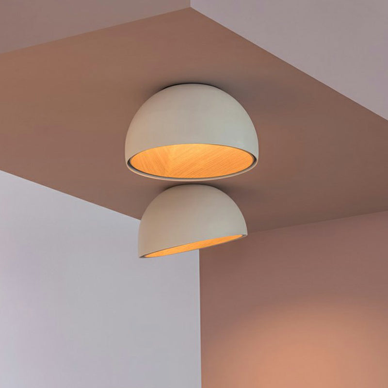 Minimalist Dome Flush Mount Lamp Metal Corridor LED Ceiling Flush Light with Wood Grain Inner