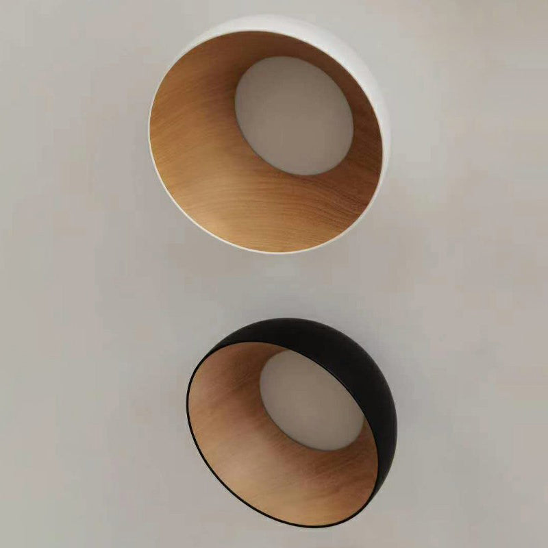 Minimalist Dome Flush Mount Lamp Metal Corridor LED Ceiling Flush Light with Wood Grain Inner