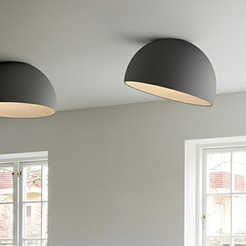 Minimalist Dome Flush Mount Lamp Metal Corridor LED Ceiling Flush Light with Wood Grain Inner