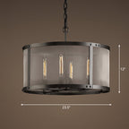 Drum Dining Table Suspension Light Warehouse Metal 4/8 Lights Black Chandelier Pendant with Mesh Screen