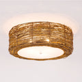 Hand-Woven Flush Mount Lamp with Round Shade Modern Rattan 3 Lights Bedroom Ceiling Light Fixture in Brown, 16"/19.5" W