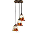 Tapered Stained Glass Cluster Pendant Light Tiffany 3 Lights Suspension Lighting Fixture