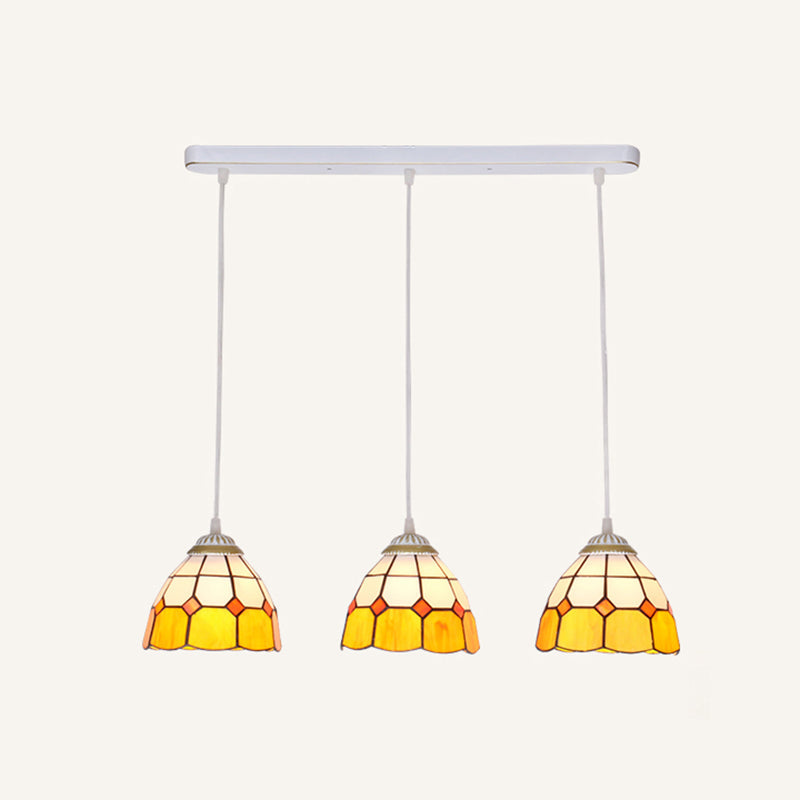 Tapered Stained Glass Cluster Pendant Light Tiffany 3 Lights Suspension Lighting Fixture