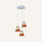Tapered Stained Glass Cluster Pendant Light Tiffany 3 Lights Suspension Lighting Fixture